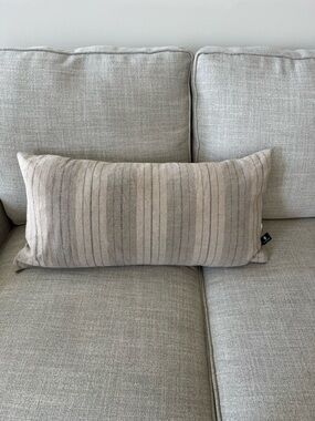 Newport Beige Striped Lumbar Pillow Navy Blue accent 25” x 13”